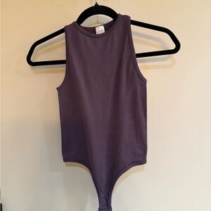 Sleeveless Ribbed Bodysuit in Deep Purple